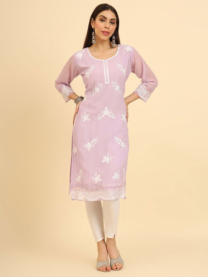 Albeli Designer Lucknowi Chikankari Work Georgette Kurtis Wholesale Shop In Surat
